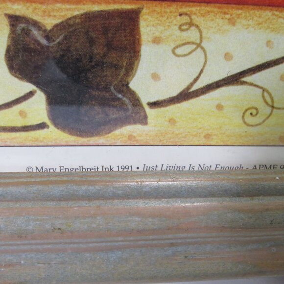 Mary Engelbreit "Just Living" Warm Gray Wood Frame w Glass Garden Theme - Picture 8 of 11